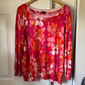 Talbots Pretty Floral Sweater - Pink and Orange 1X